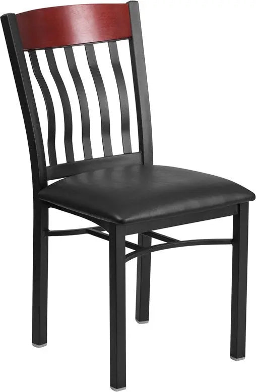 Dyersburg Metal Chair Vertical Back Black, Mahogany Wood, Black Vinyl Seat iHome Studio