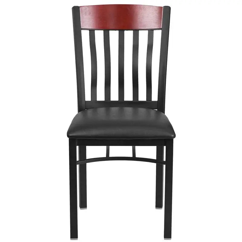Dyersburg Metal Chair Vertical Back Black, Mahogany Wood, Black Vinyl Seat iHome Studio