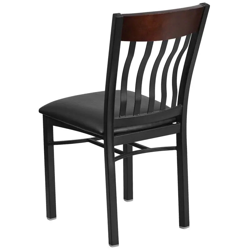 Dyersburg Metal Chair Vertical Back Black, Walnut Wood, Black Vinyl Seat iHome Studio