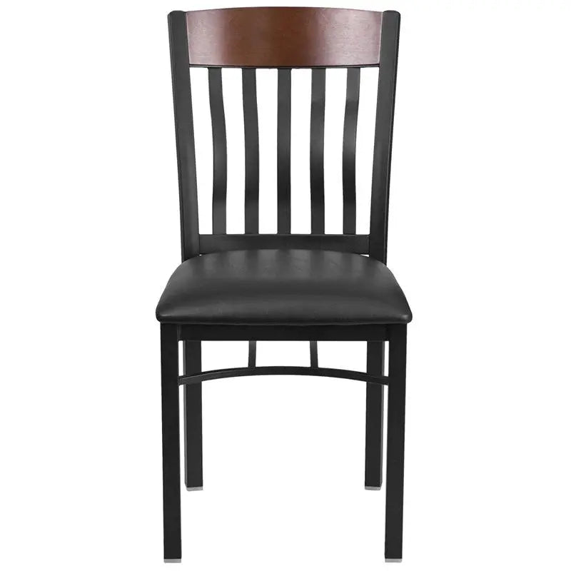 Dyersburg Metal Chair Vertical Back Black, Walnut Wood, Black Vinyl Seat iHome Studio