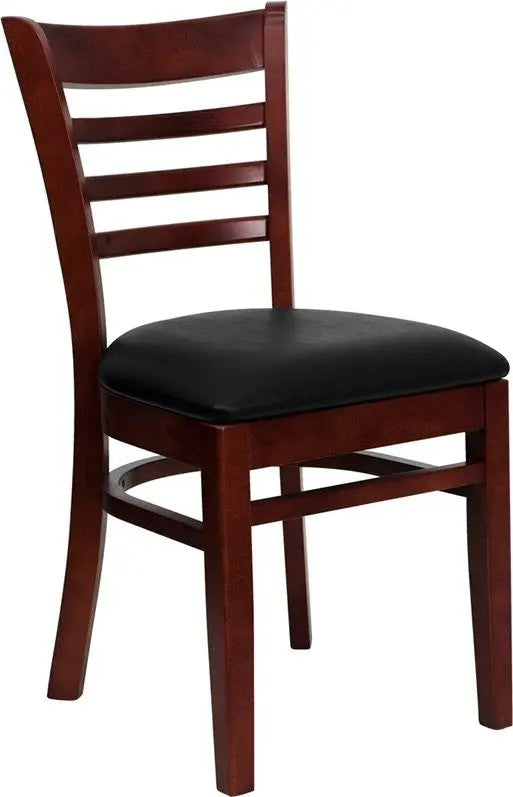 Dyersburg Wood Chair Ladder Back Mahogany, Black Vinyl Seat iHome Studio