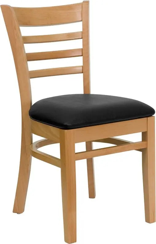 Dyersburg Wood Chair Ladder Back Natural, Black Vinyl Seat iHome Studio