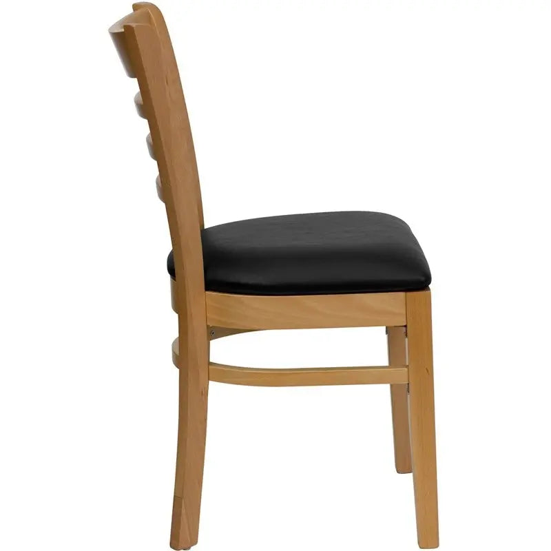Dyersburg Wood Chair Ladder Back Natural, Black Vinyl Seat iHome Studio