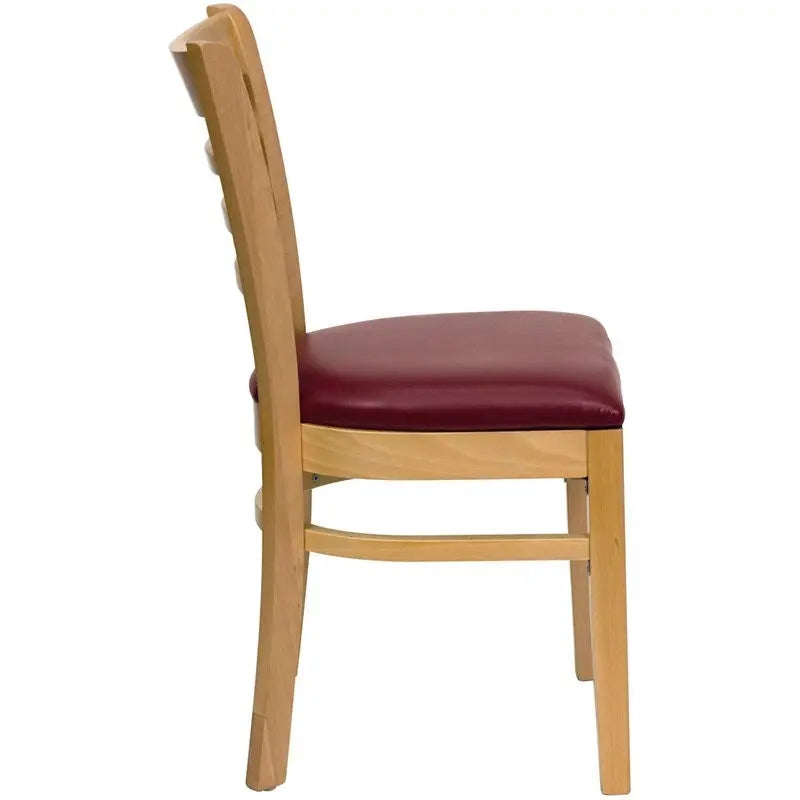 Dyersburg Wood Chair Ladder Back Natural, Burgundy Vinyl Seat iHome Studio