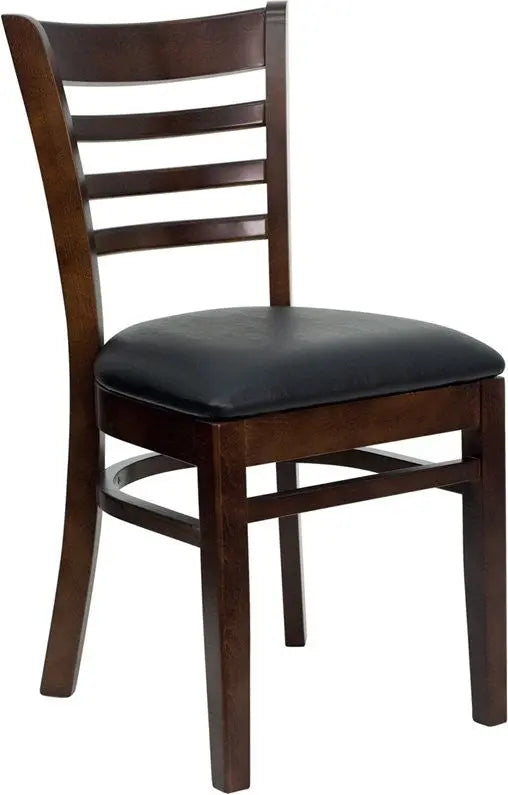 Dyersburg Wood Chair Ladder Back Walnut, Black Vinyl Seat iHome Studio