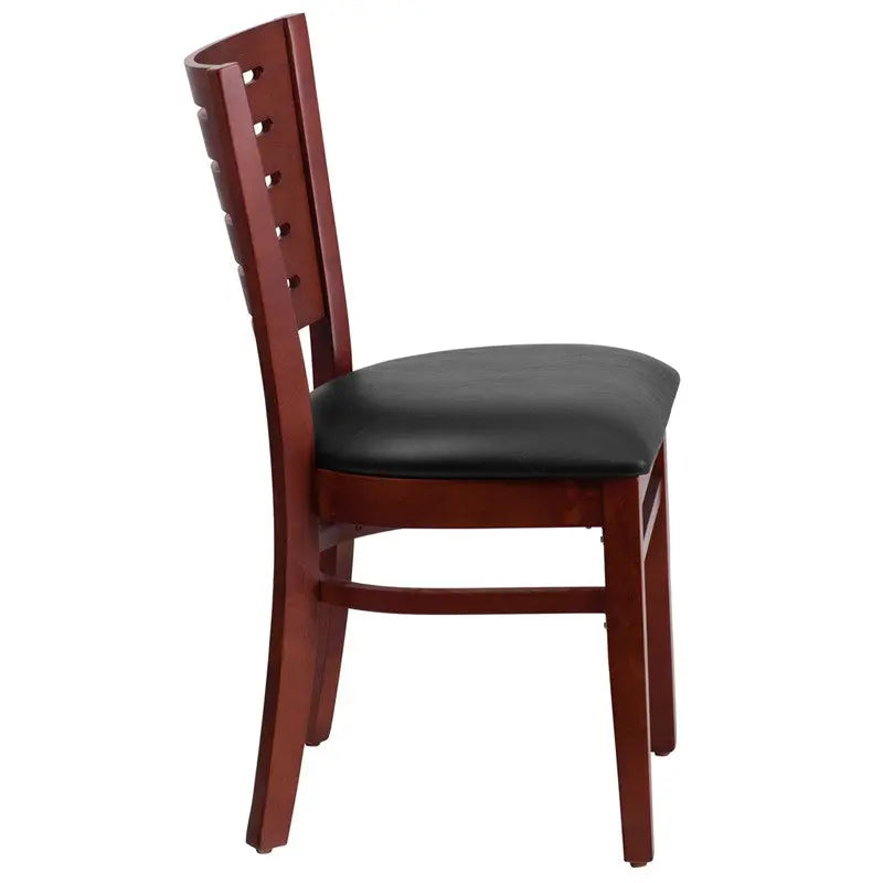 Dyersburg Wood Chair Slat Back Mahogany, Black Vinyl Seat iHome Studio