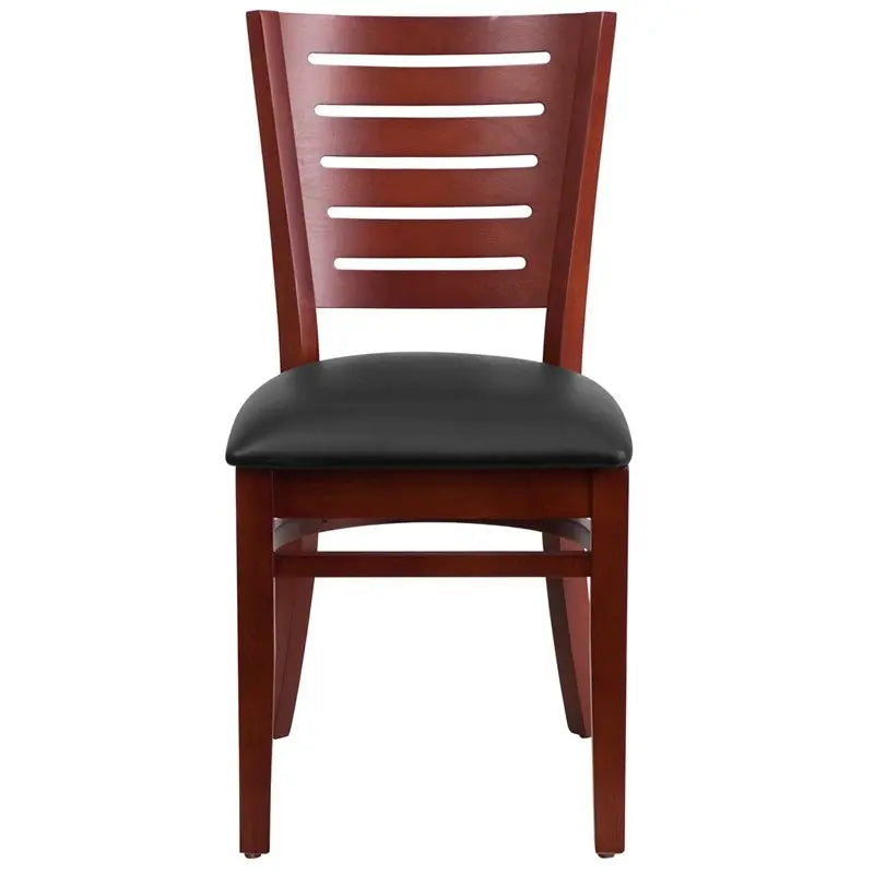 Dyersburg Wood Chair Slat Back Mahogany, Black Vinyl Seat iHome Studio