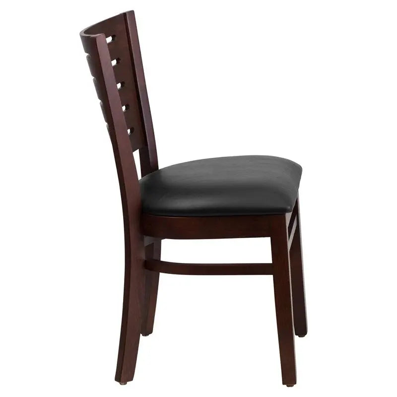 Dyersburg Wood Chair Slat Back Walnut, Black Vinyl Seat iHome Studio