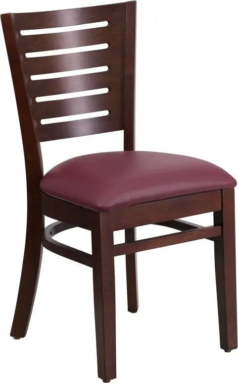 Dyersburg Wood Chair Slat Back Walnut, Burgundy Vinyl Seat iHome Studio