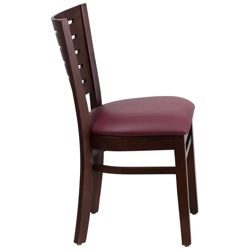 Dyersburg Wood Chair Slat Back Walnut, Burgundy Vinyl Seat iHome Studio