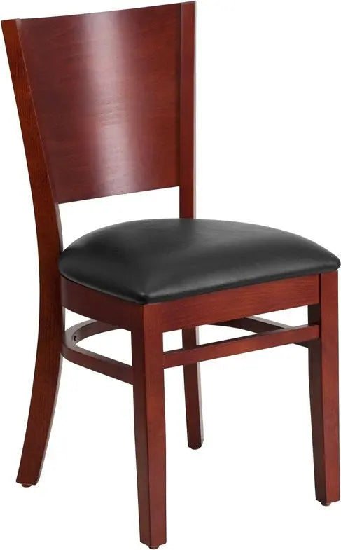 Dyersburg Wood Chair Solid Back Mahogany, Black Vinyl Seat iHome Studio