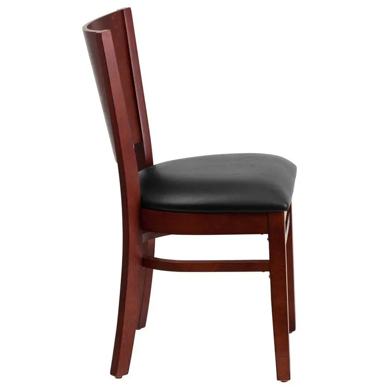 Dyersburg Wood Chair Solid Back Mahogany, Black Vinyl Seat iHome Studio