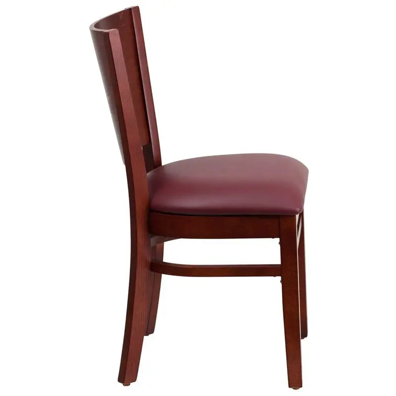 Dyersburg Wood Chair Solid Back Mahogany, Burgundy Vinyl Seat iHome Studio
