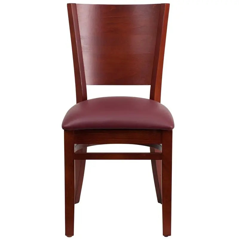 Dyersburg Wood Chair Solid Back Mahogany, Burgundy Vinyl Seat iHome Studio