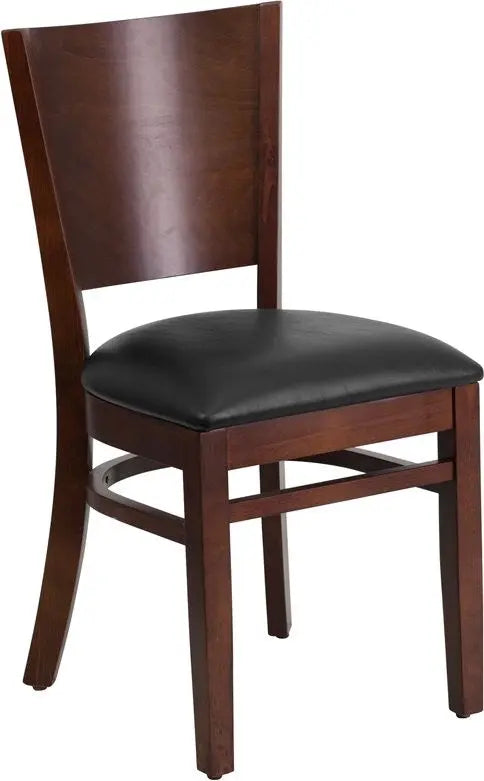 Dyersburg Wood Chair Solid Back Walnut, Black Vinyl Seat iHome Studio