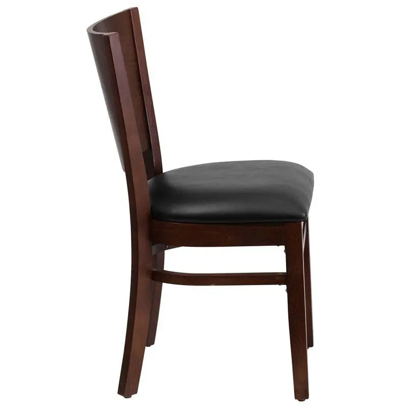 Dyersburg Wood Chair Solid Back Walnut, Black Vinyl Seat iHome Studio