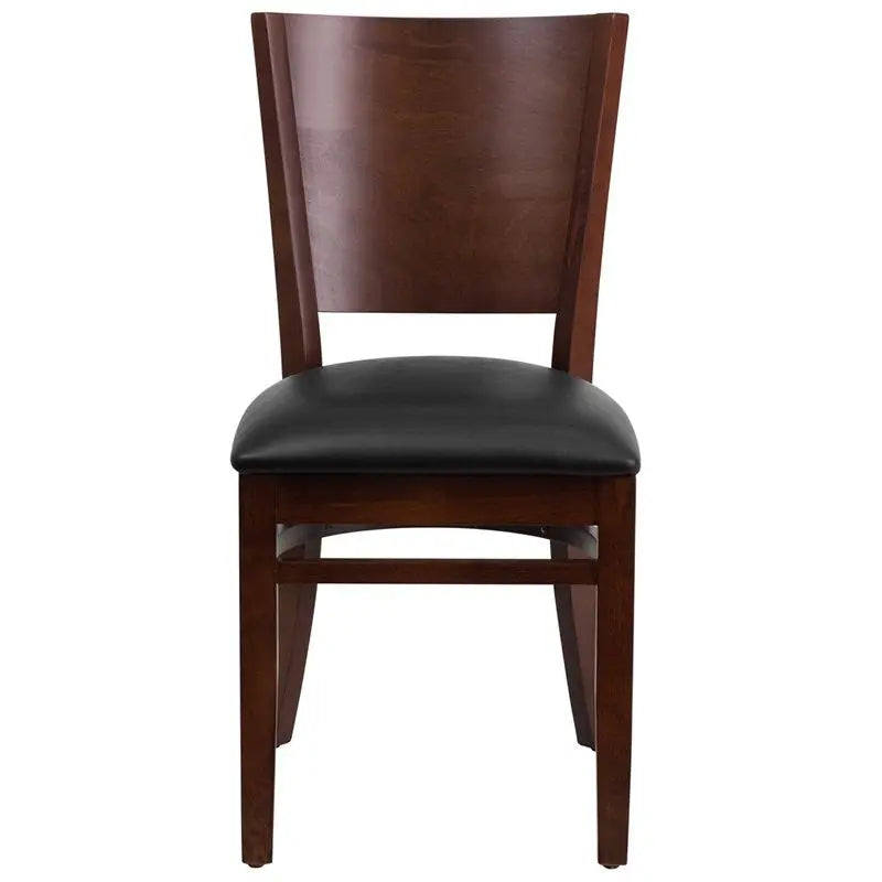 Dyersburg Wood Chair Solid Back Walnut, Black Vinyl Seat iHome Studio