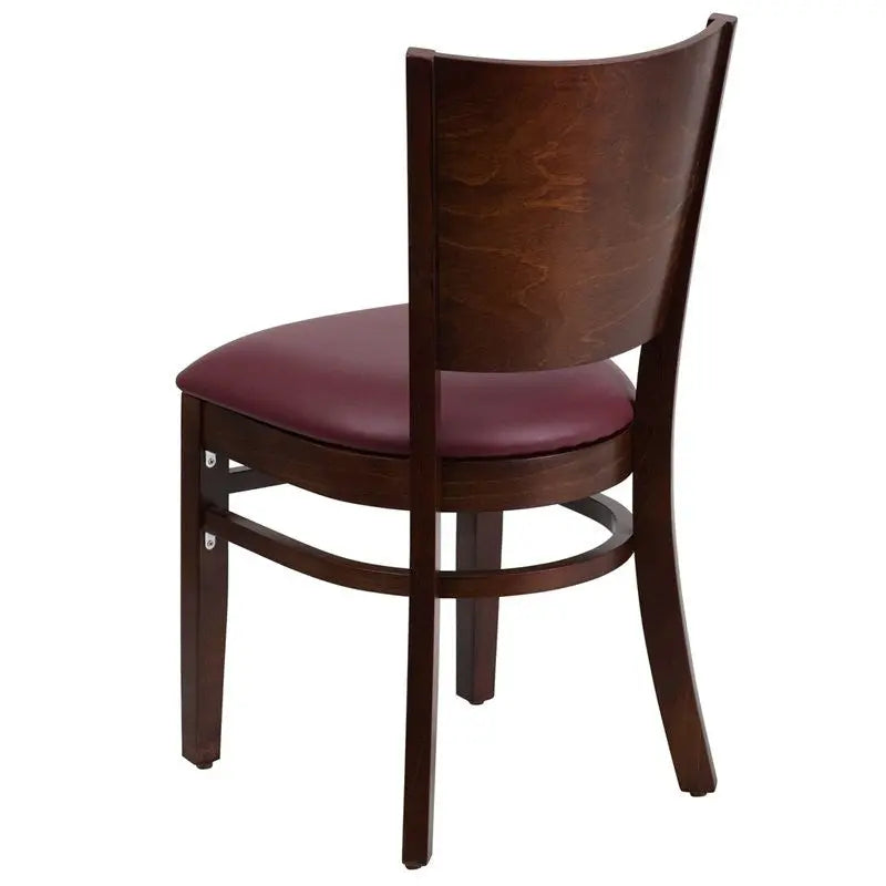 Dyersburg Wood Chair Solid Back Walnut, Burgundy Vinyl Seat iHome Studio