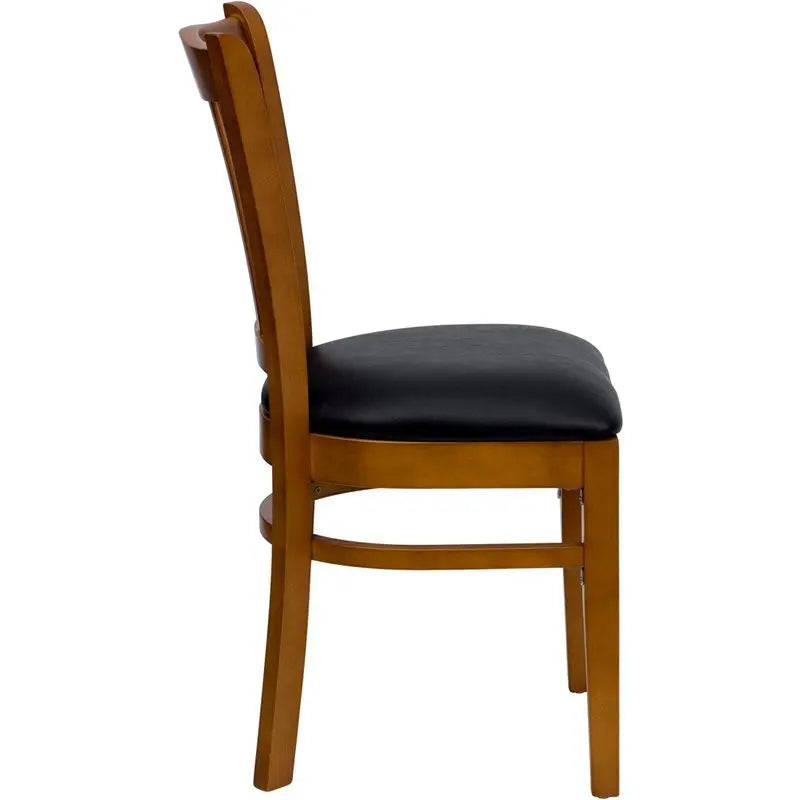 Dyersburg Wood Chair Vertical Slat Back Cherry, Black Vinyl Seat iHome Studio