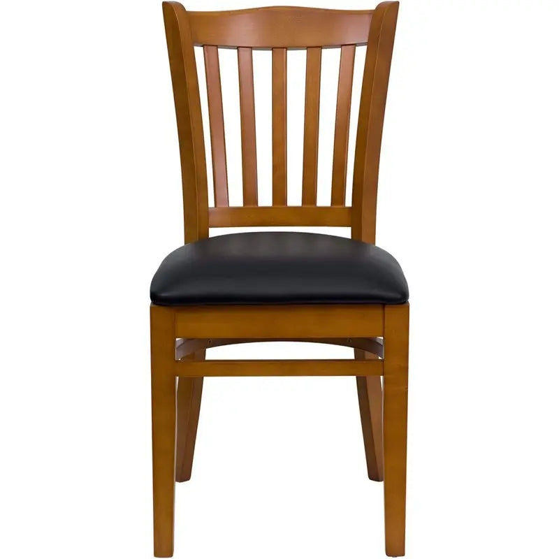 Dyersburg Wood Chair Vertical Slat Back Cherry, Black Vinyl Seat iHome Studio
