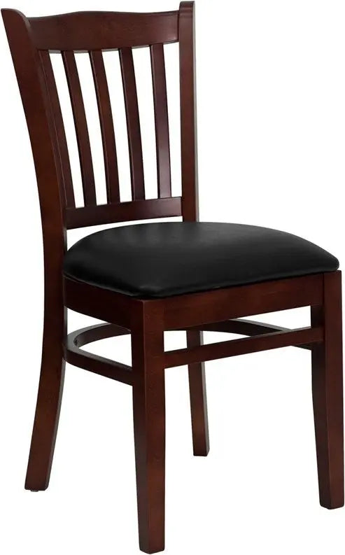 Dyersburg Wood Chair Vertical Slat Back Mahogany, Black Vinyl Seat iHome Studio