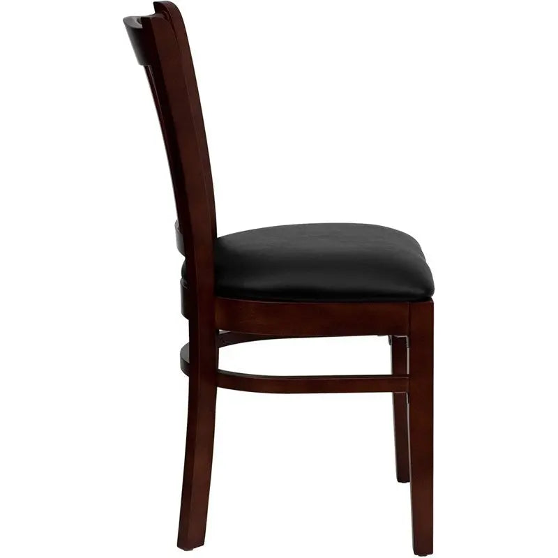 Dyersburg Wood Chair Vertical Slat Back Mahogany, Black Vinyl Seat iHome Studio