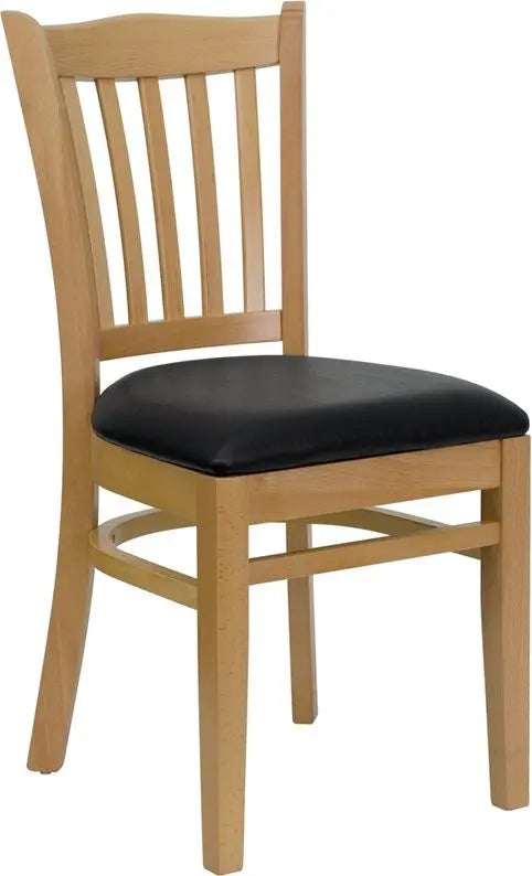 Dyersburg Wood Chair Vertical Slat Back Natural, Black Vinyl Seat iHome Studio