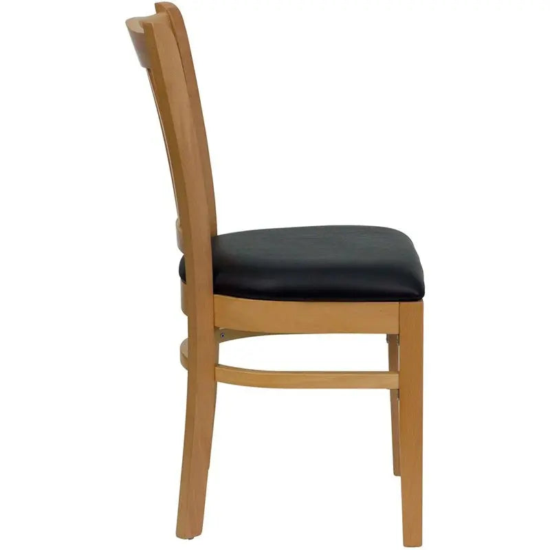 Dyersburg Wood Chair Vertical Slat Back Natural, Black Vinyl Seat iHome Studio
