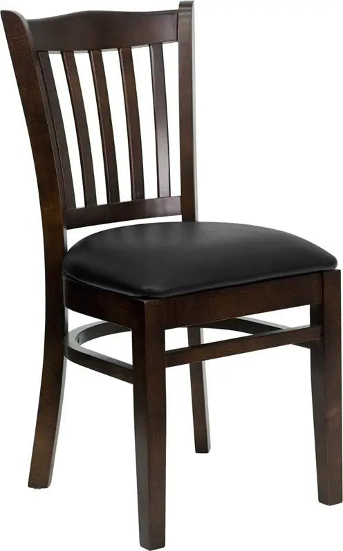 Dyersburg Wood Chair Vertical Slat Back Walnut, Black Vinyl Seat iHome Studio