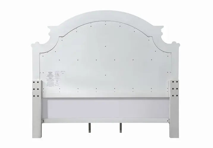 Dylan King Bed, Beige Faux Leather & Antique White Finish iHome Studio