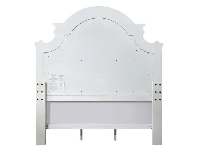 Dylan Queen Bed , Beige Faux Leather & Antique White Finish iHome Studio