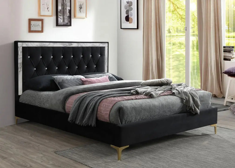 Eduardo King Bed, Black Fabric iHome Studio