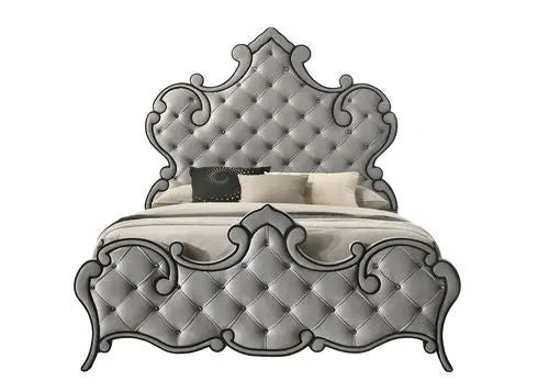 Edward King Bed w/Tufted Headboard, Gray Velvet iHome Studio