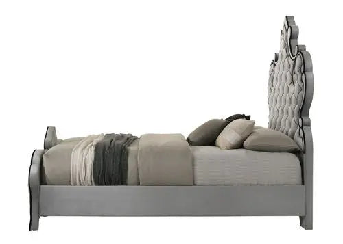 Edward King Bed w/Tufted Headboard, Gray Velvet iHome Studio