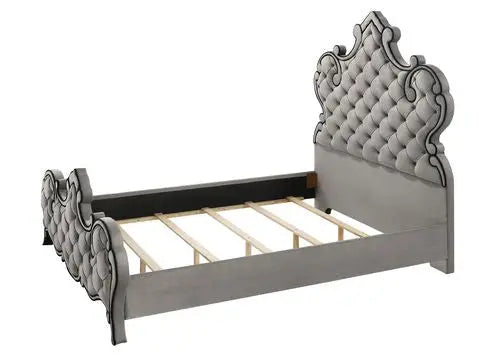 Edward King Bed w/Tufted Headboard, Gray Velvet iHome Studio