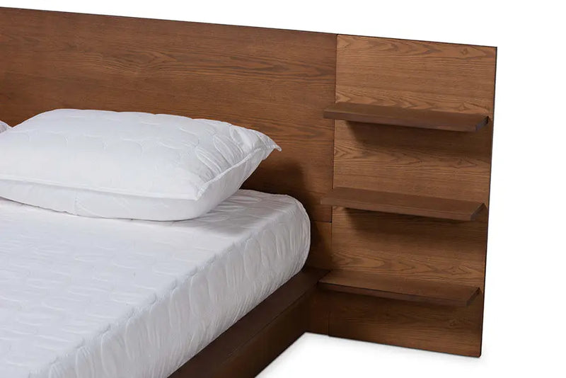 Elena Walnut Brown Finished Wood Platform Storage Bed with Shelves (King) iHome Studio