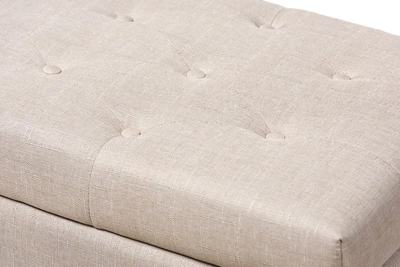 Elias Beige Fabric Upholstered Storage Ottoman iHome Studio