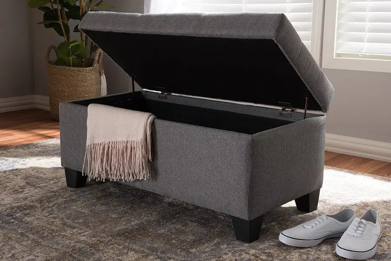 Elias Grey Fabric Upholstered Storage Ottoman iHome Studio