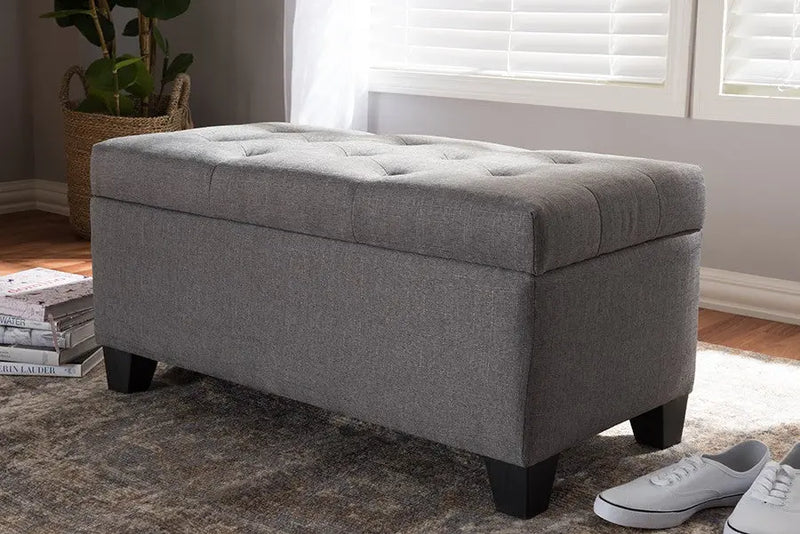 Elias Grey Fabric Upholstered Storage Ottoman iHome Studio