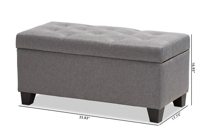 Elias Grey Fabric Upholstered Storage Ottoman iHome Studio