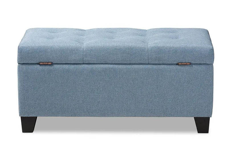 Elias Light Blue Fabric Upholstered Storage Ottoman iHome Studio
