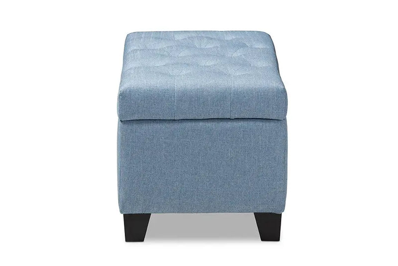 Elias Light Blue Fabric Upholstered Storage Ottoman iHome Studio