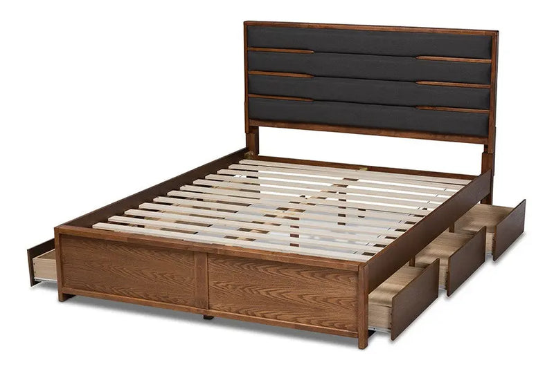 Elin Dark Grey Fabric Upholstered Walnut Wood Platform Storage Bed w/Six Drawers (Queen) iHome Studio