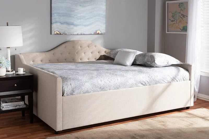 Eliza Light Beige Fabric Upholstered Daybed (Full) iHome Studio