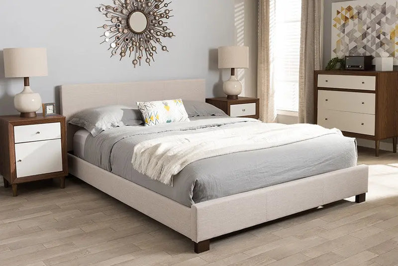 Elizabeth Beige Fabric Upholstered Panel-Stitched Platform Bed (Full) iHome Studio