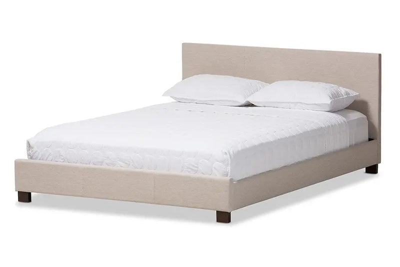 Elizabeth Beige Fabric Upholstered Panel-Stitched Platform Bed (Full) iHome Studio