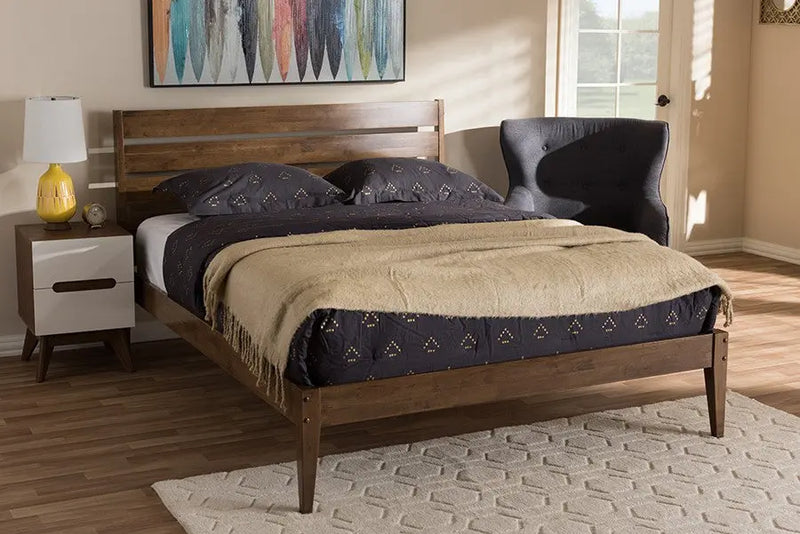 Elmdon Solid Walnut Wood Style Platform Bed w/Slatted Headboard (Full) iHome Studio