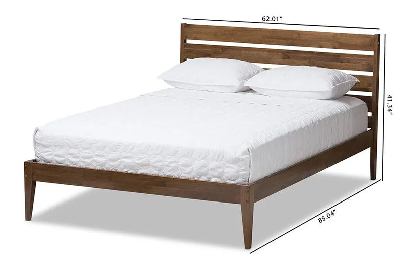 Elmdon Solid Walnut Wood Style Platform Bed w/Slatted Headboard (Full) iHome Studio