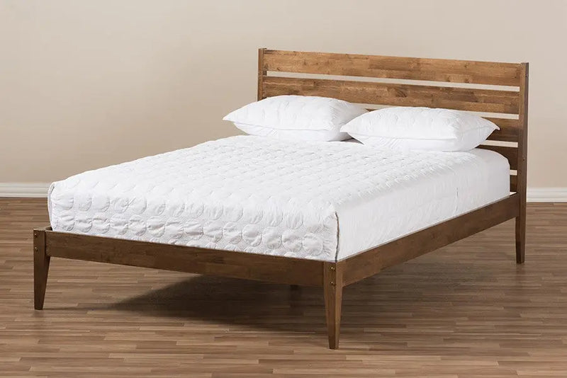 Elmdon Solid Walnut Wood Style Platform Bed w/Slatted Headboard (Queen) iHome Studio