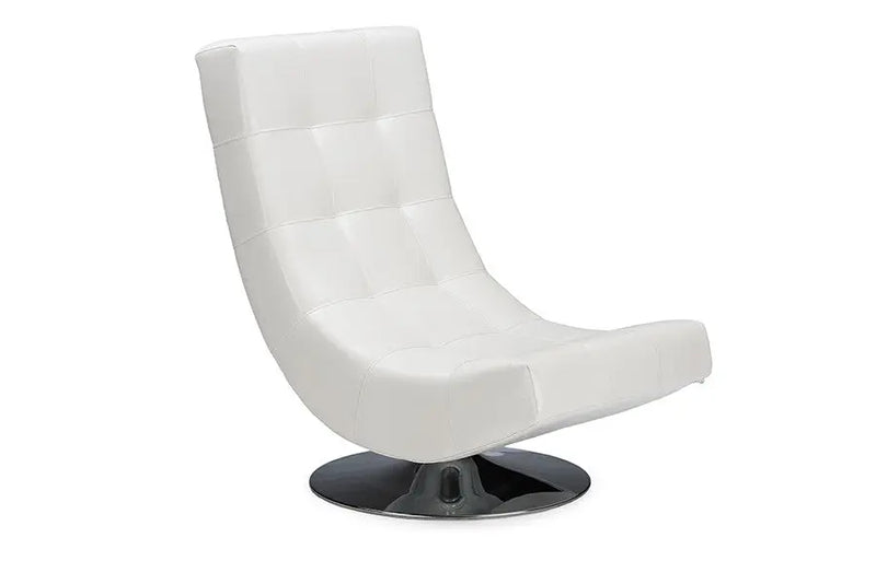 Elsa White Faux Leather Upholstered Swivel Chair with Metal Base iHome Studio